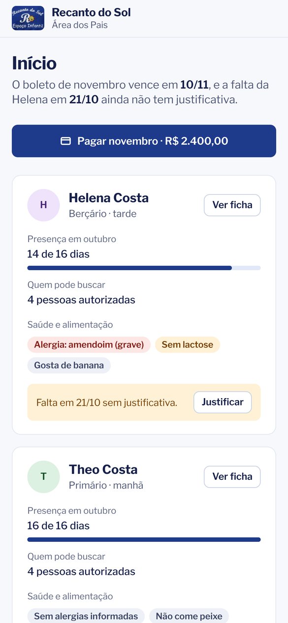 Início da Área dos Pais no celular