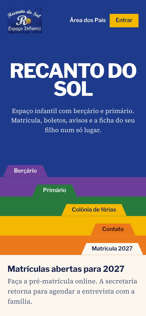 Página inicial do site do Recanto do Sol no celular