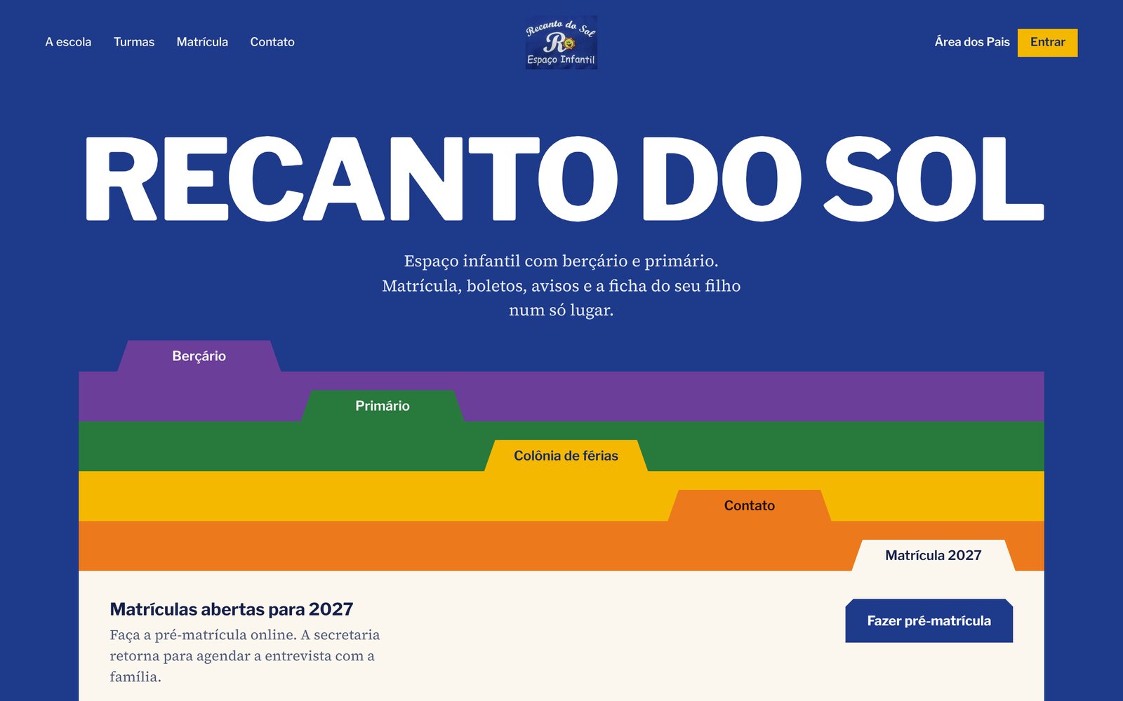 Página inicial do site do Recanto do Sol no computador
